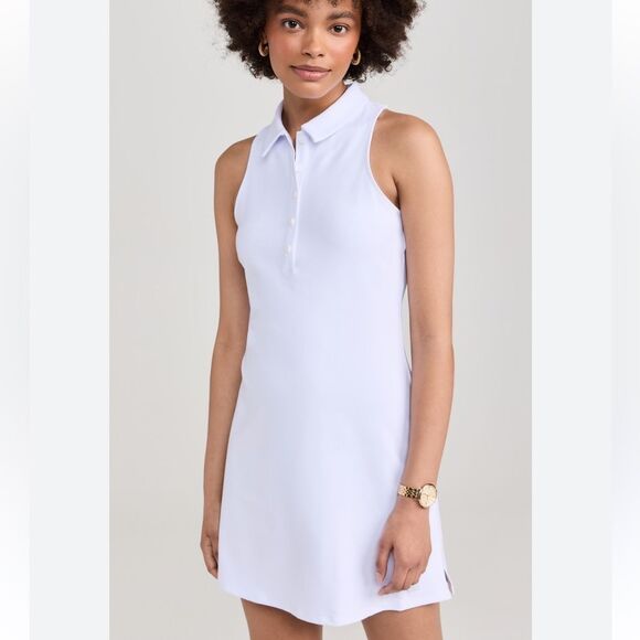 NWT Alo Yoga Charmed Tennis Dress in White Racerback Stretch Polo Henley dress - Picture 1 of 8